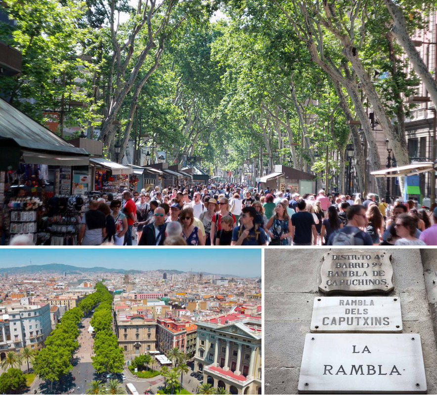 На фото главная туристическая улица и достопримечательность города Барселона - Ла Рамбла