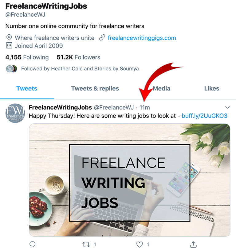 Copywriting job offer via Twitter